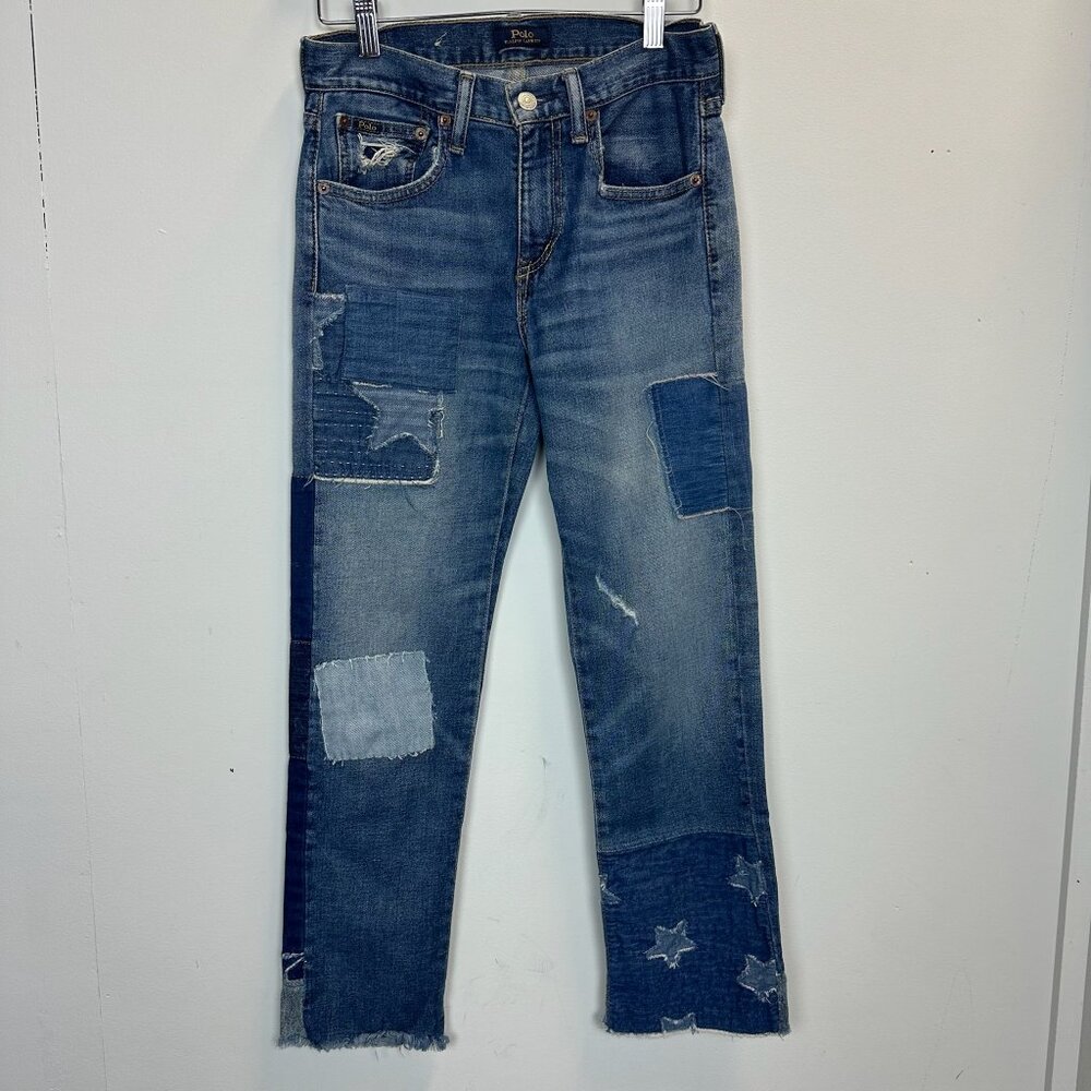 Polo RL Waverly Straight Crop Star Patch Jeans Waist 25 - Picture 2 of 15